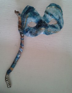 Mask: monoprint with gold leaf, driftwood and pewter